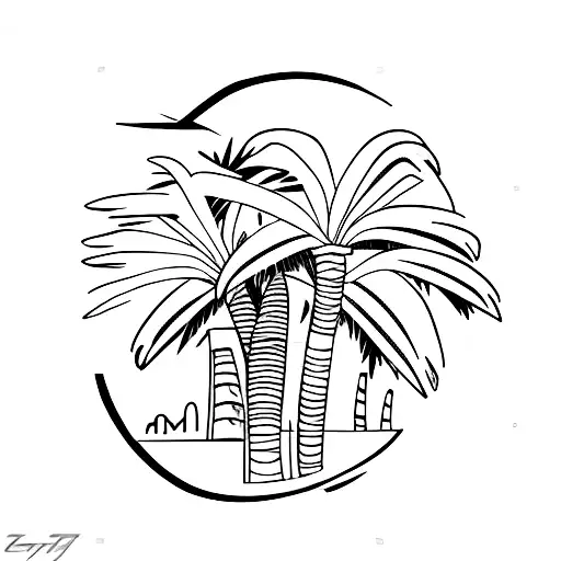 muscle car with palm trees tattoo design idea