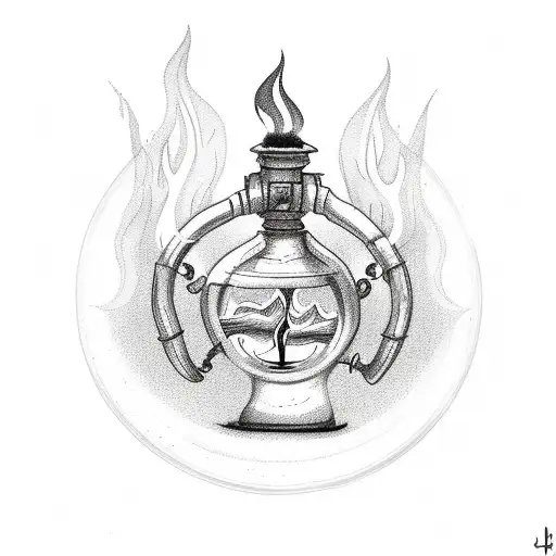 oil lamp with flame tattoo design idea