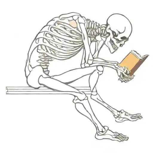 half skeleton reading a book tattoo design idea