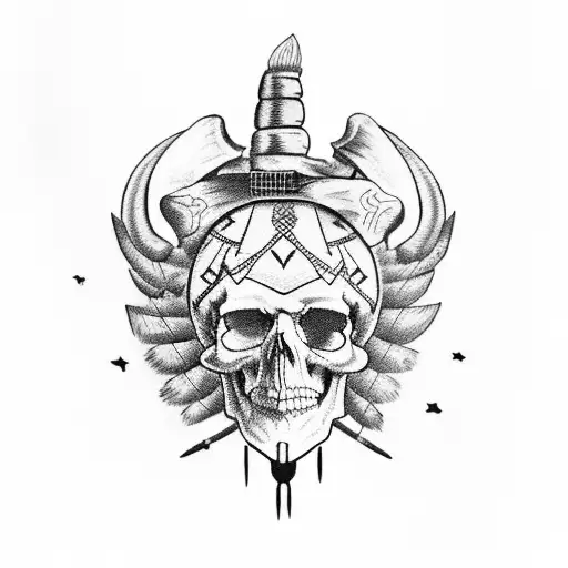 cowboy skull and Indian skull over a Texas flag tattoo design idea