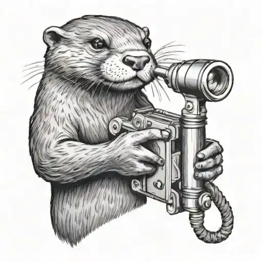 otter holding tattoo machine gun tattoo design idea