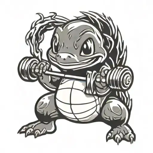 charmander lifting barbell tattoo design idea