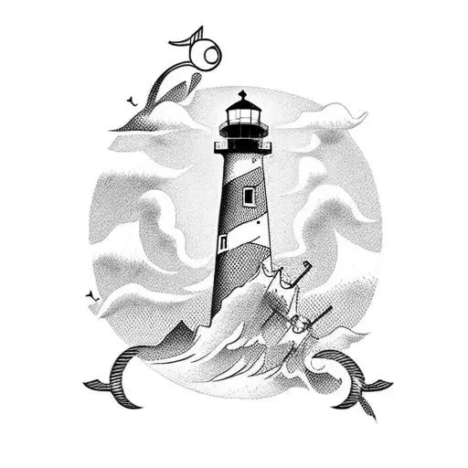 Minimalist lighthouse on an anchor tattoo design idea