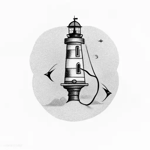 Minimalist lighthouse on an anchor, surrounded by a rope forming the letter L. tattoo design idea