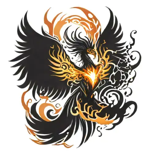 Phoenix rising from flames holding light shining brightly tattoo design idea