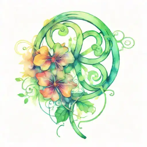 Karmic knot on the background of a four-leaf clover tattoo design idea