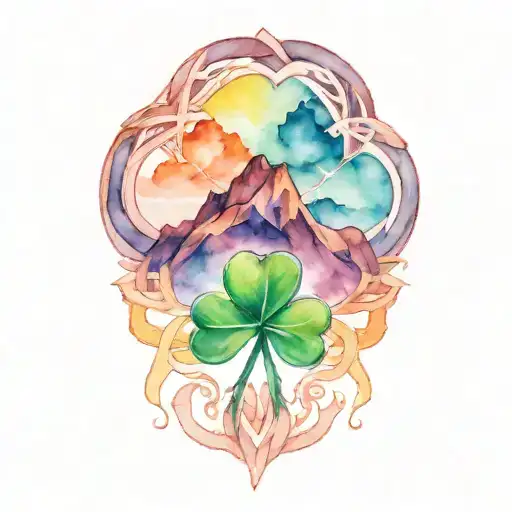 The karmic knot,four-leaf clover, mountain peak tattoo design idea