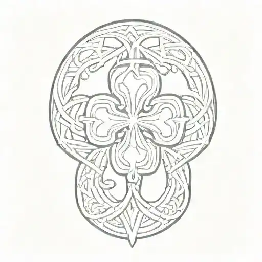 a karmic knot against the silhouette of a four-leaf clover tattoo design idea