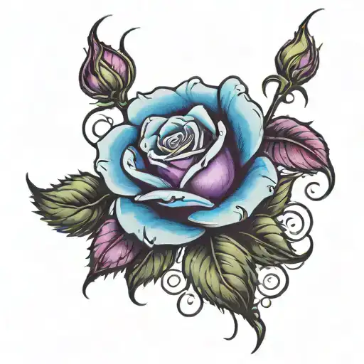 blue and purple rose with healed In cursive on the steam   tattoo design idea