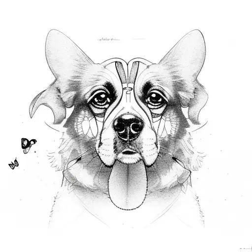 dog and butterfly in nose tattoo design idea