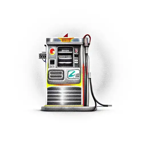 gas pump, high octane, flames, vintage tattoo design idea