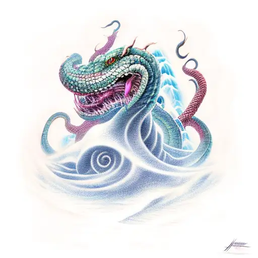 jormungandr with waves tattoo design idea