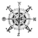 broken pirate ship wheel with compass on it and palm trees  tattoo design idea