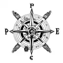 broken pirate ship wheel with compass on it and palm trees  tattoo design idea