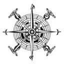broken pirate ship wheel with compass on it and palm trees  tattoo design idea
