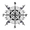 Half broken pirate ship wheel with compass on it and paml trees  tattoo design idea