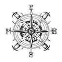 Half broken pirate ship wheel with compass on it and paml trees  tattoo design idea