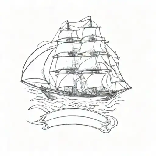 a sailing ship sailing through a sea tattoo design idea