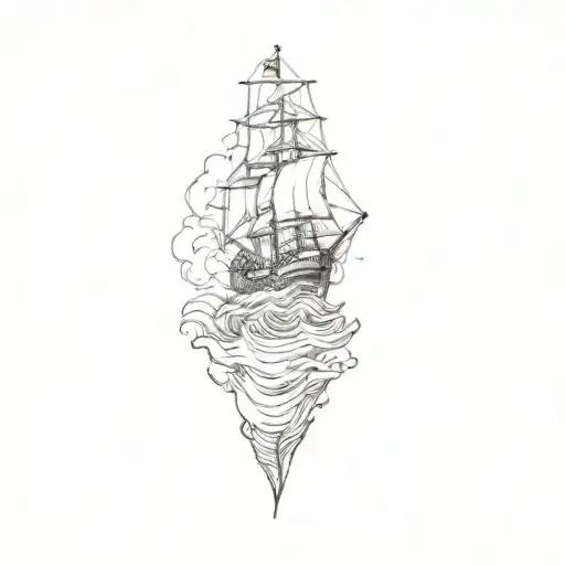 ship sailing through stormy seas tattoo design idea