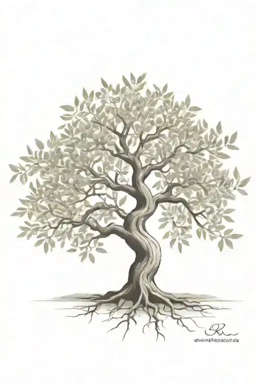 asymmetrical olive tree with roots tattoo design idea