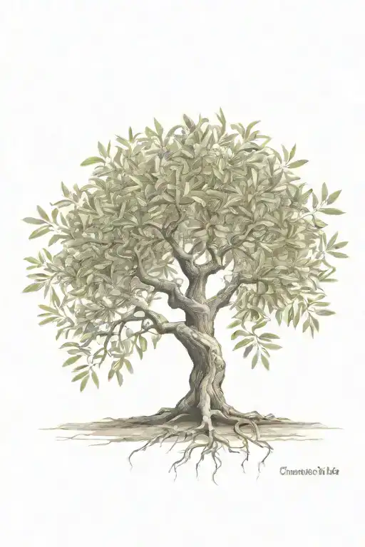 asymmetrical olive tree with roots tattoo design idea