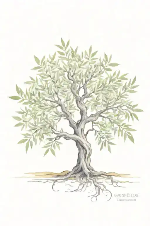 asymmetrical olive tree with roots tattoo design idea