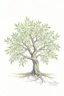 asymmetrical olive tree with roots tattoo design idea