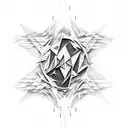 A surreal composition of a shattered Linkin Park logo merging with musical instruments tattoo design idea