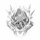 A surreal composition of a shattered Linkin Park logo merging with musical instruments tattoo design idea