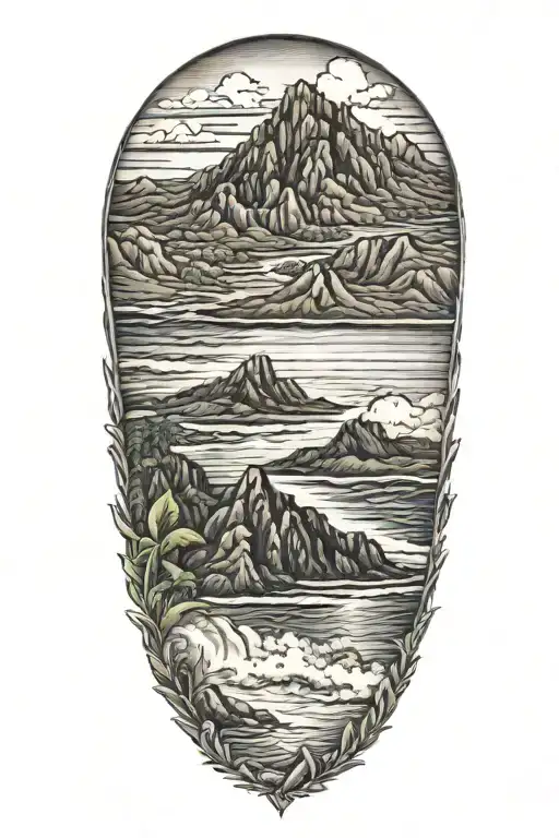 Hawaii shoreline with mountains tattoo design idea