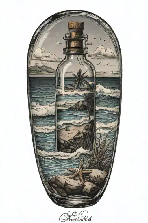 beach in a bottle   tattoo design idea