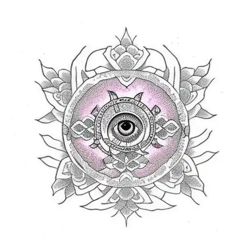 cherry blossom evil eye cross lotus  tattoo design idea