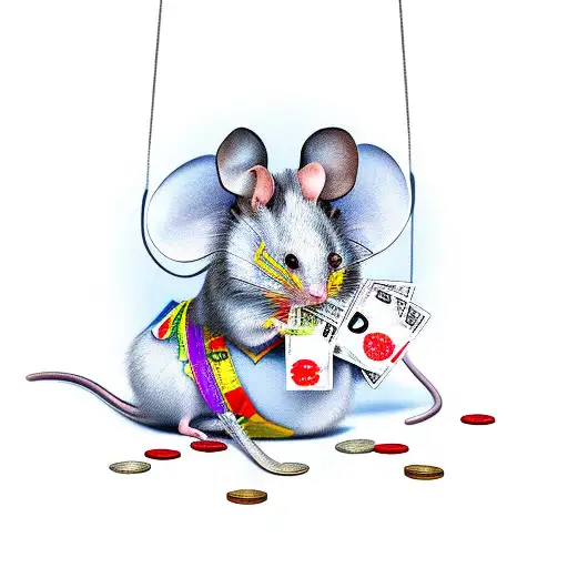 mouse with mask and bag of money tattoo design idea