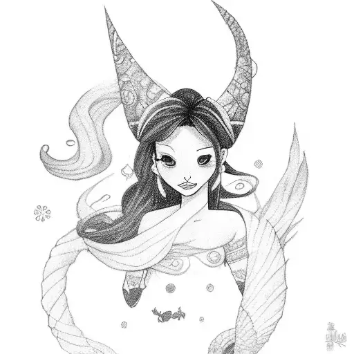 little mermaind and Mulan on unicorn tattoo design idea