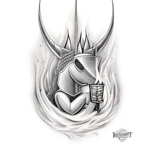 knight sitting by a bonfire tattoo design idea