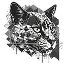 Geometric design incorporating a cat silhouette and paint splatters in blackwork style tattoo design idea