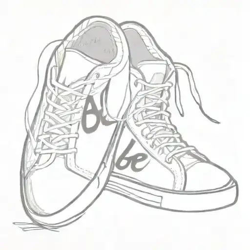 basic athletic shoe not carton shoes with 'be here' written behind or below it tattoo design idea
