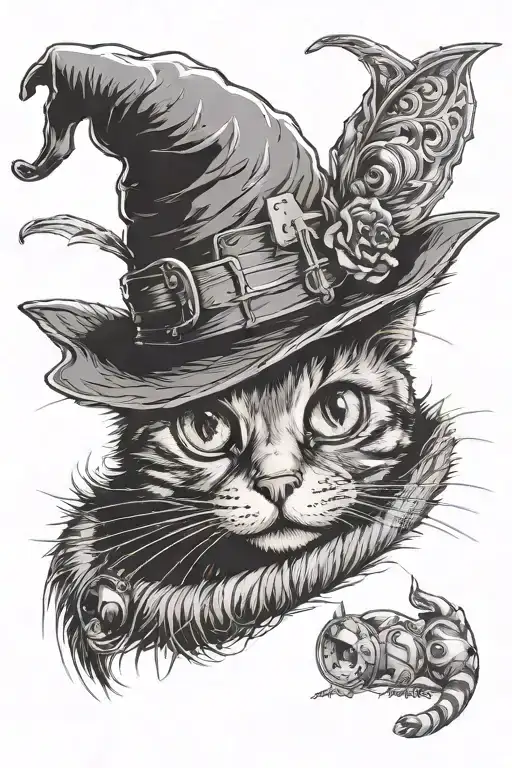 goofy harry potter soarting hat chesire cat stitch tattoo design idea