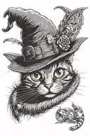 goofy harry potter soarting hat chesire cat stitch tattoo design idea