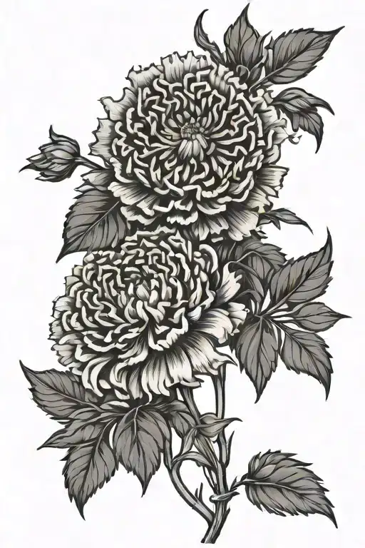 carnation aster marigold flowers intertwined tattoo design idea
