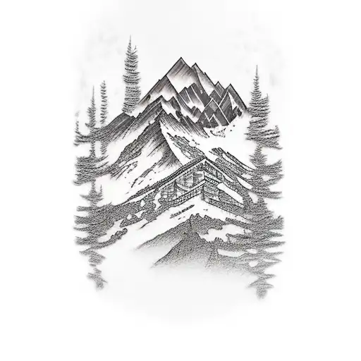 Mountain cabin tattoo design idea
