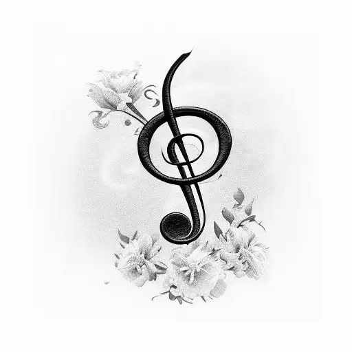 a treble clef made of the birth flowers for March, April, June, July and october tattoo design idea