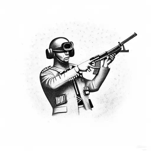 A criminal shooting a policeman with AK-47, the bullet is in midair and has 1312 written on it.  tattoo design idea