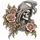 Reaper crying with roses tattoo design idea