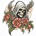Reaper crying with roses tattoo design idea