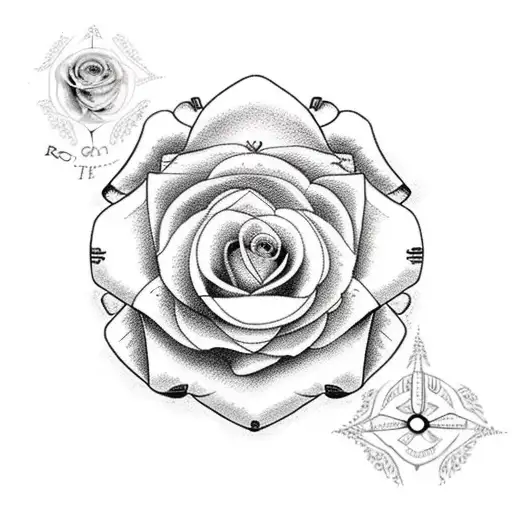 roses with cross and Nordic compass tattoo design idea