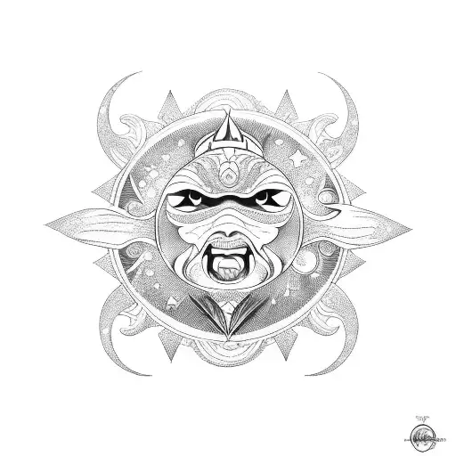 sun, moon, waves, Leo zodiac sign tattoo design idea