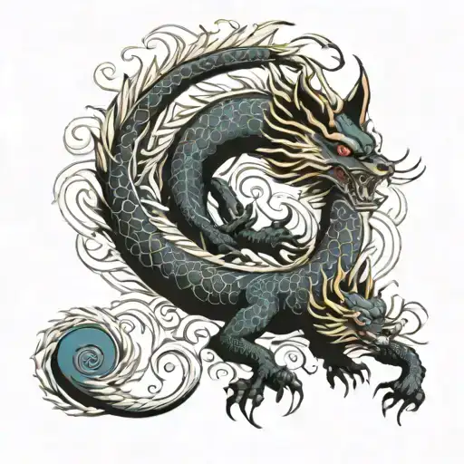 nine tailed fox fights dragon tattoo design idea