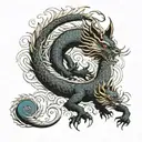 nine tailed fox fights dragon tattoo design idea