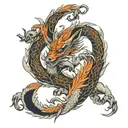 nine tailed fox fights dragon tattoo design idea